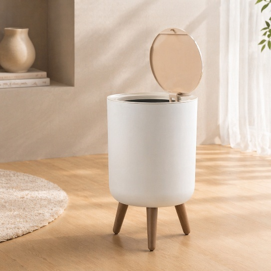 Tall Wooden Style No-Bend Trash Can