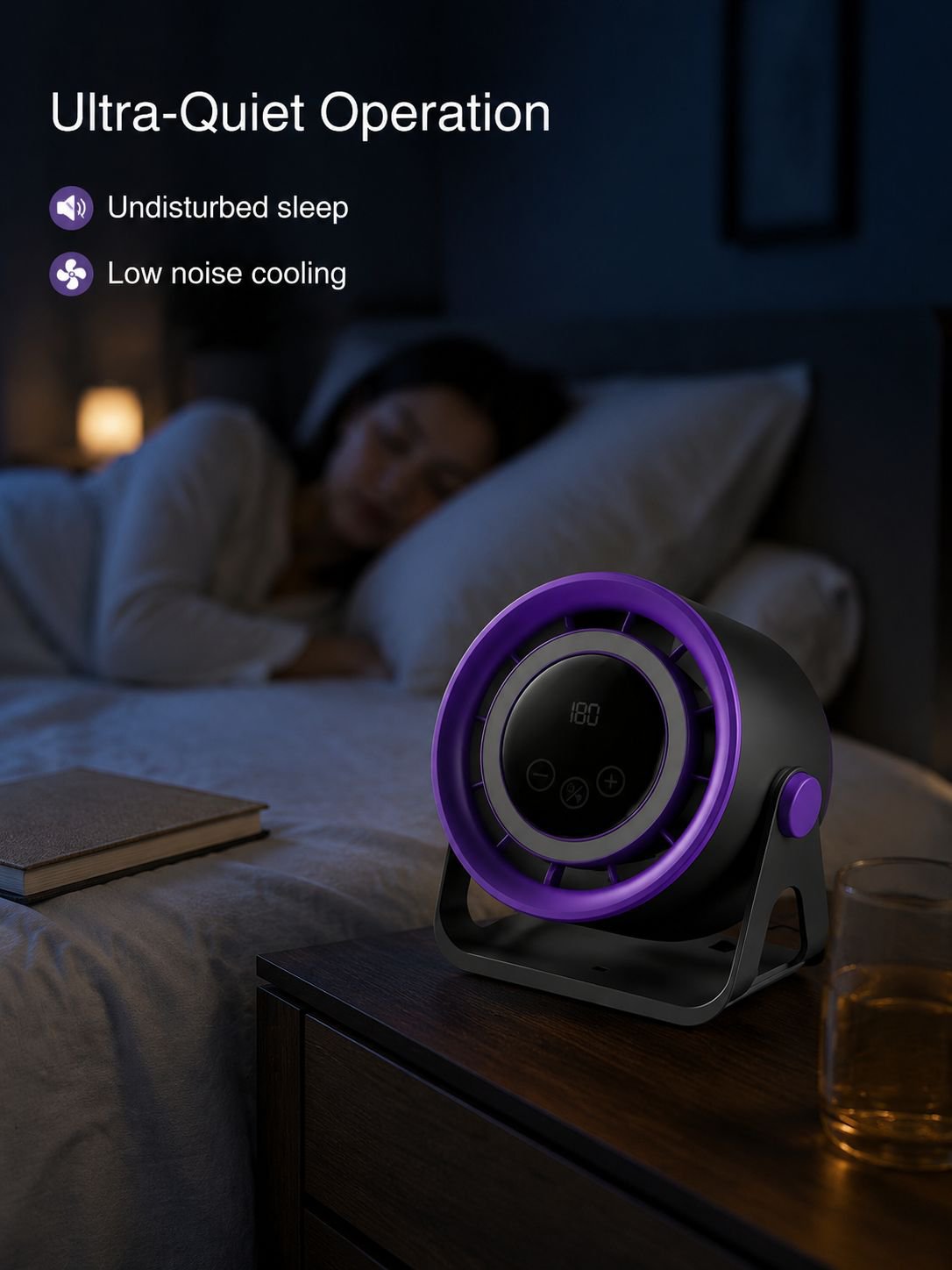 Desktop Fan with Light, Digital Display, Powerful Quiet Circulator