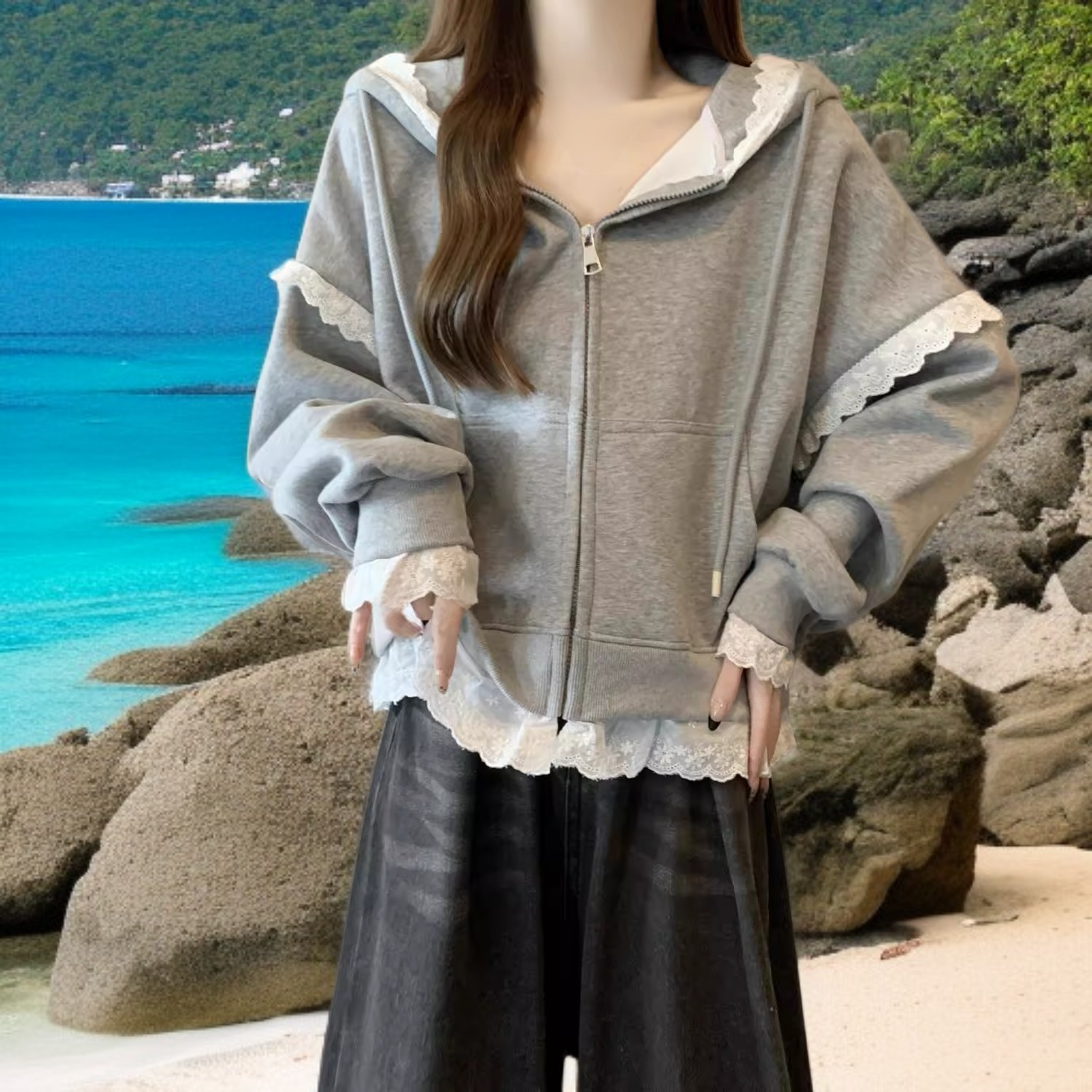 フード付きスウェットシャツカーディガンジャケット