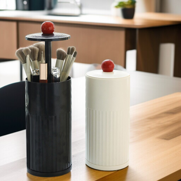 테이블 방진 브러쉬 수납통 자동 승강 커버 화장품 수납함 화장대 테이블 수납통