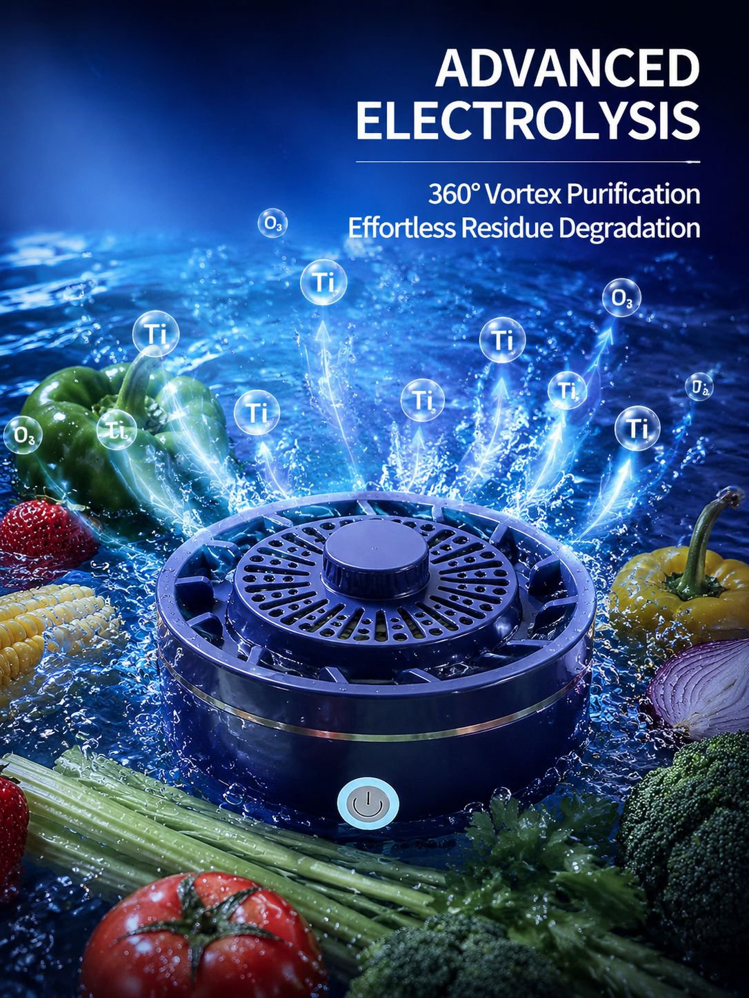 Close-up of household ultrasonic produce cleaner in use