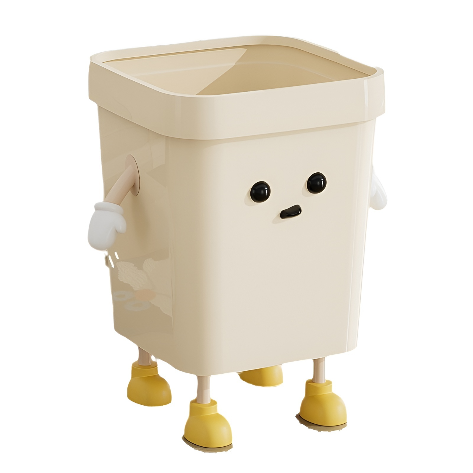 Elegant cartoon trash can next to sofa