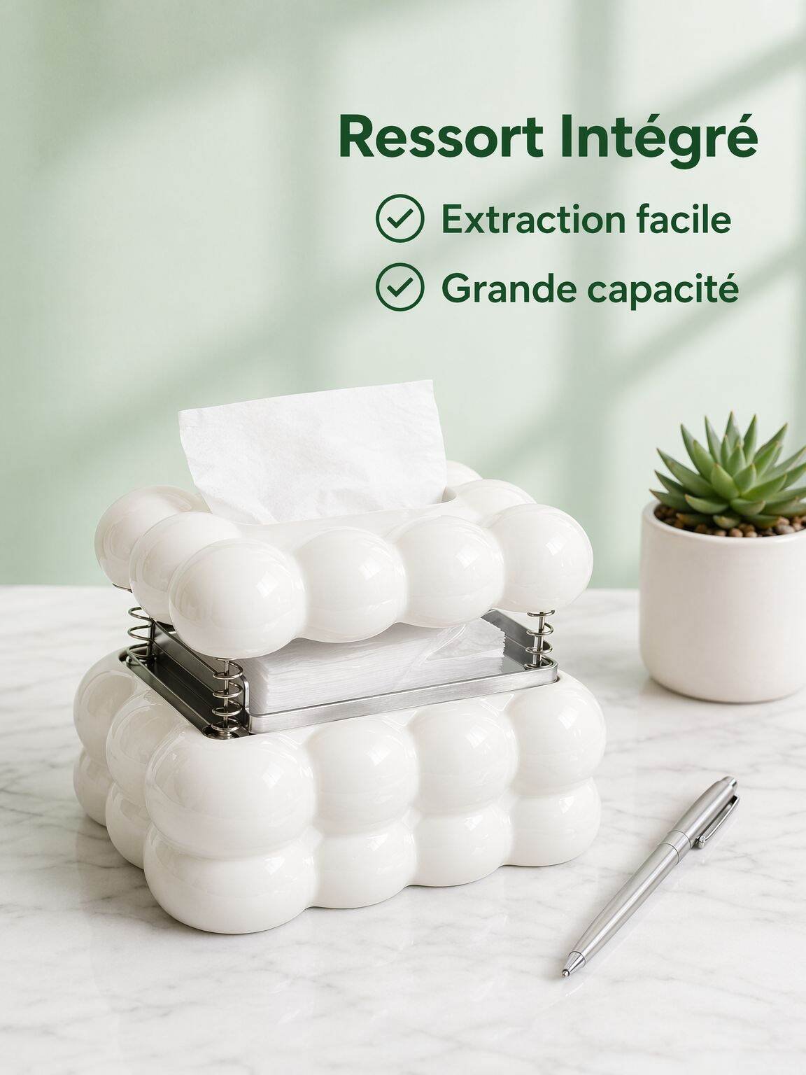 Boîte de rangement à mouchoirs style crème