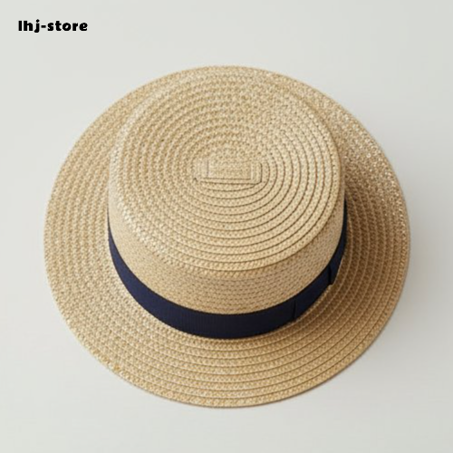 Neuer französischer Flat-Top-Strohhut für Damen mit großem Kopfumfang (3 Stück)