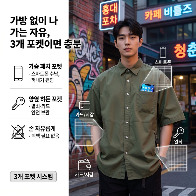 남성 여름 아웃도어 작업복 반팔 셔츠 멋진 스타일