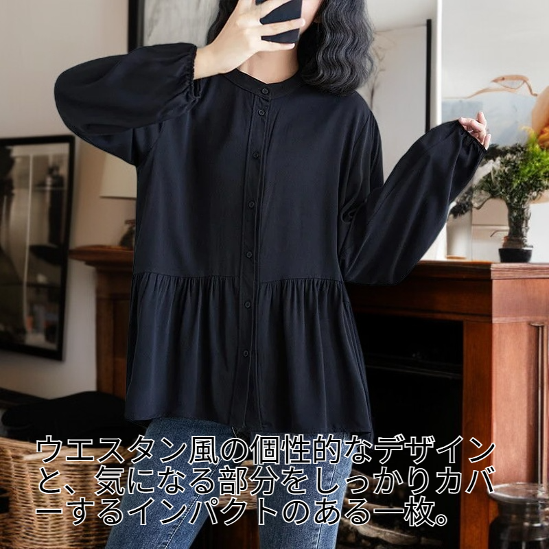 実物大サイズ女性用長袖シャツ 2023秋冬 バルーンスリーブ ぽっちゃりMM体型 韓国風人形長袖シャツ