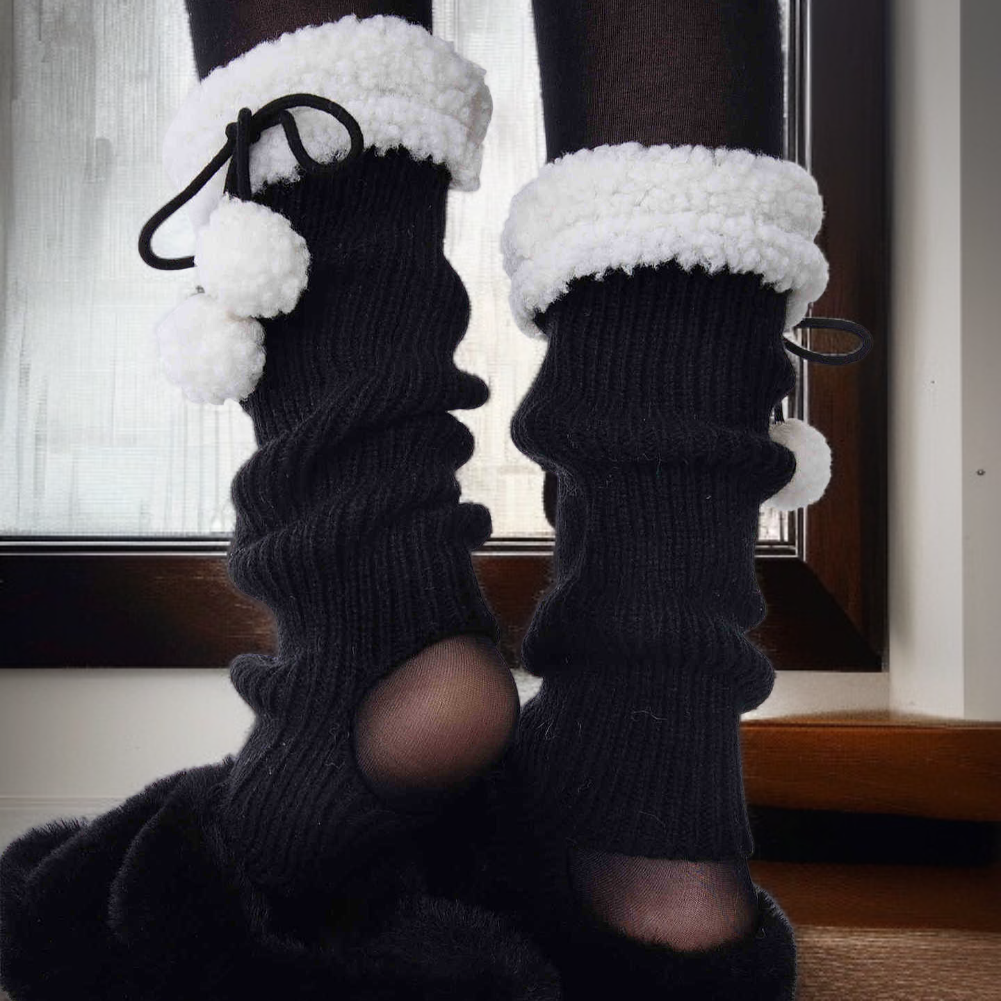 Cute Pom-pom Fleece Warm Leg Warmers for Autumn and Winter
