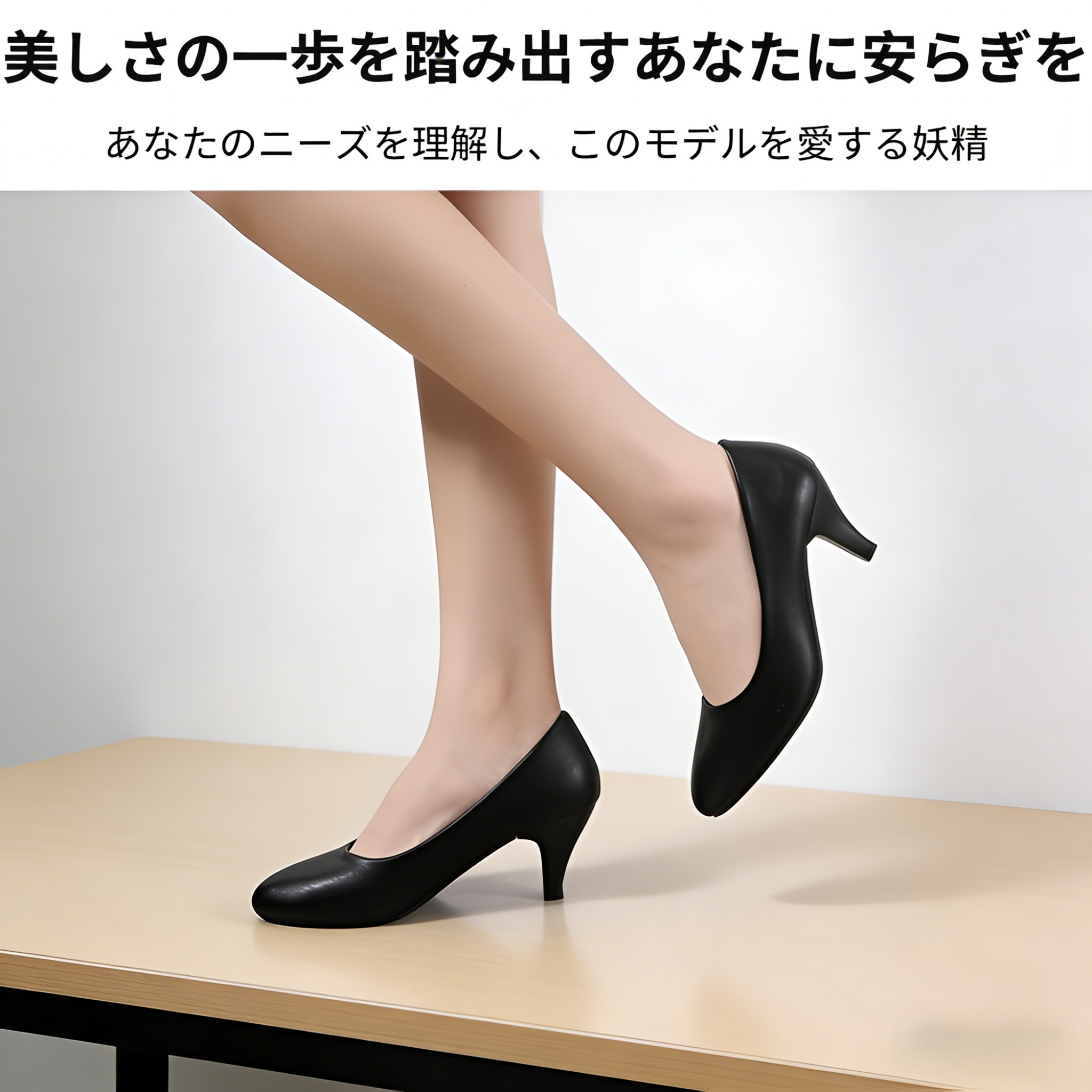 快適なミドルヒール職業用レザーパンプス ブラックワークシューズ