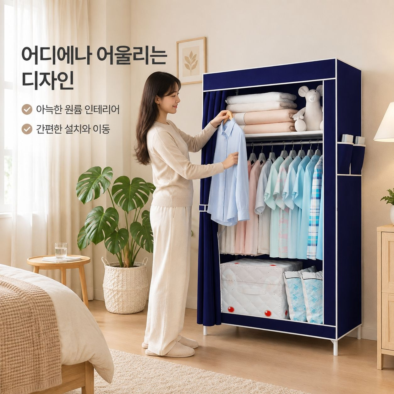 강화 스틸 패브릭 옷장 모던 심플 침실 원룸 조립식 수납 옷장