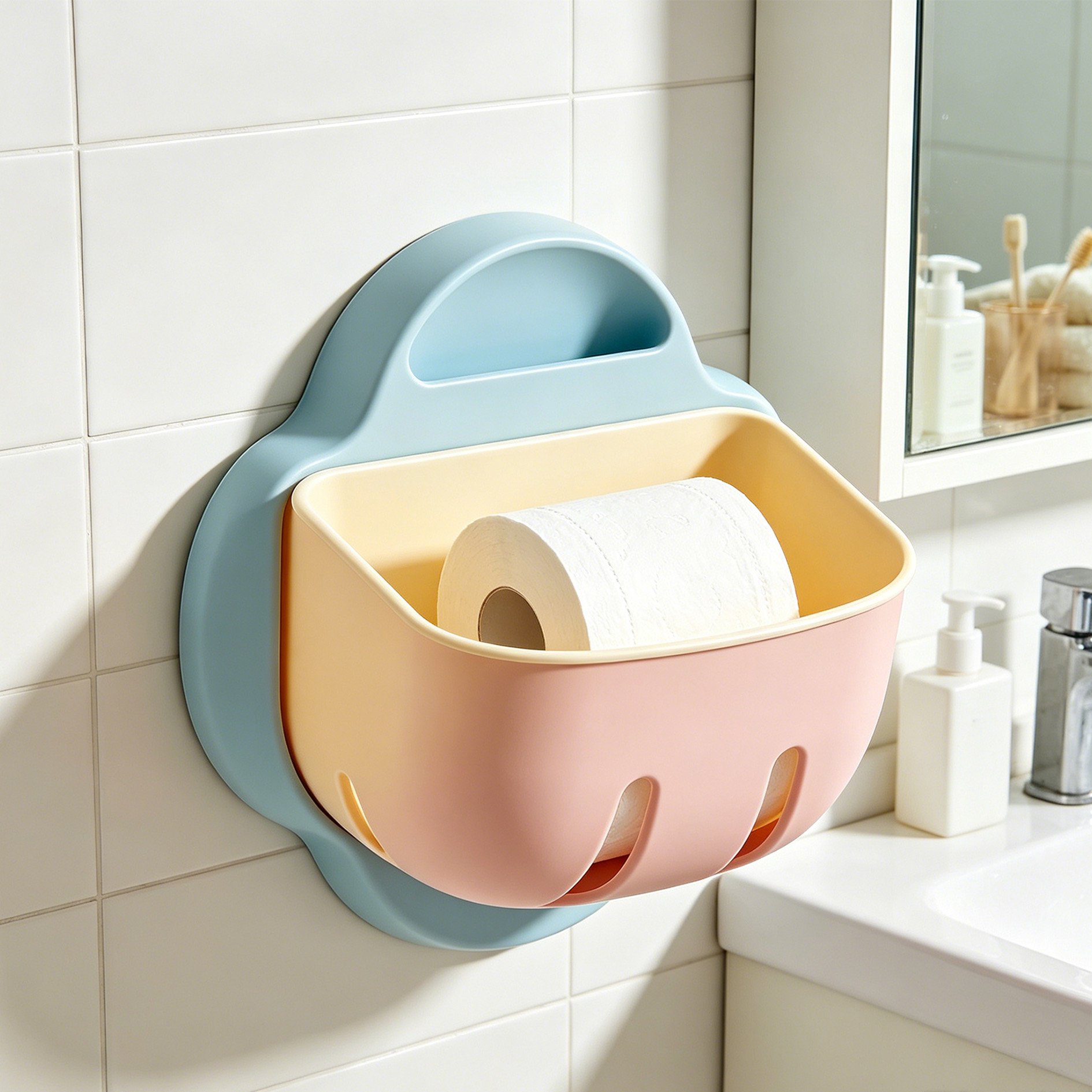 Platzsparende Aufbewahrung für Toilettenpapier im Badezimmer