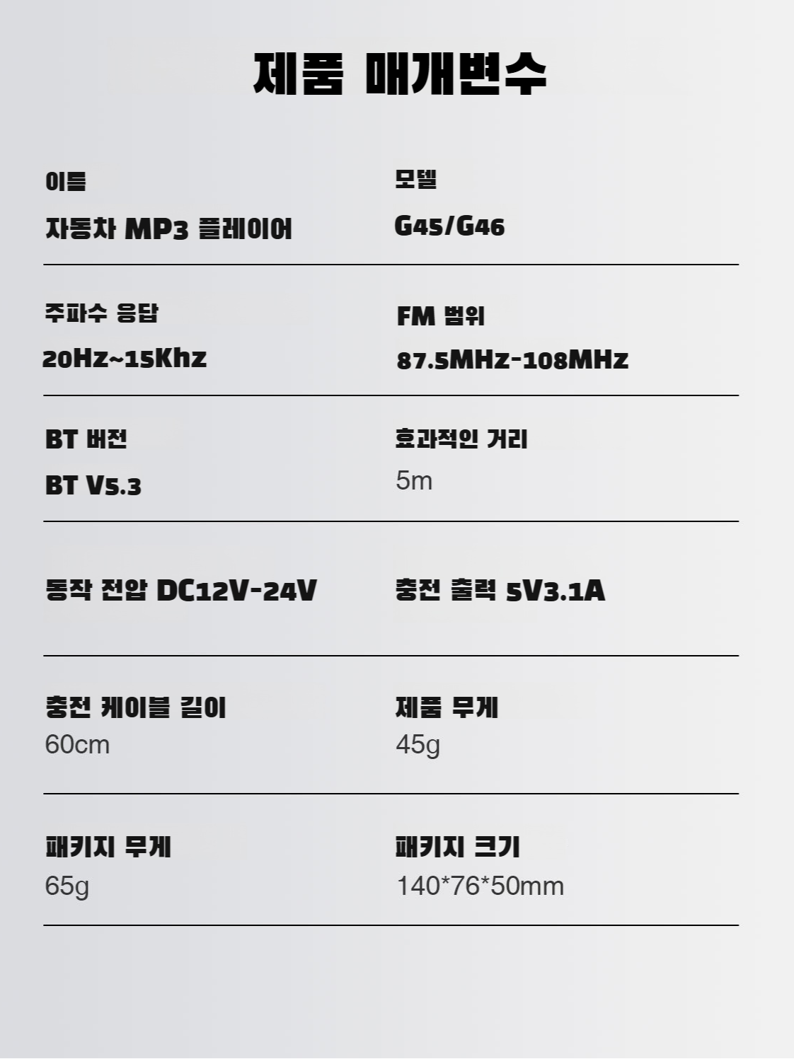 차량용 블루투스 MP3 충전 케이블 포함