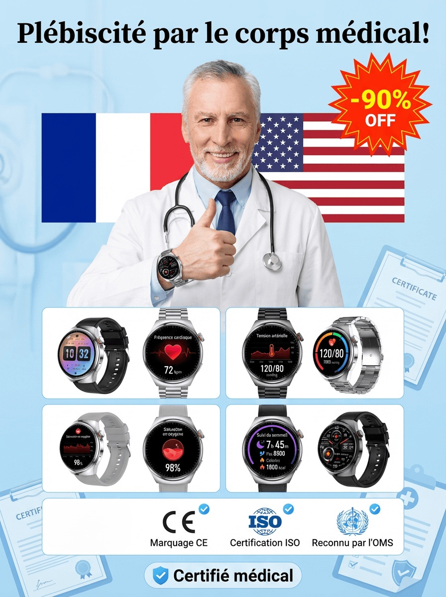 【Recommandée par les endocrinologues】La toute dernière montre connectée française, leader mondial. 