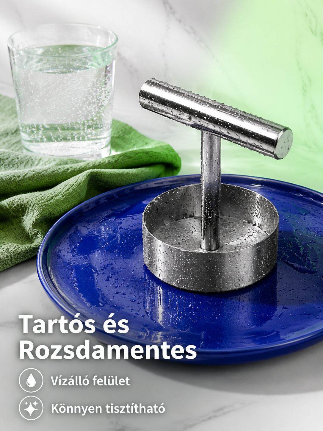 Rozsdamentes acél kör alakú pogácsa nyomó