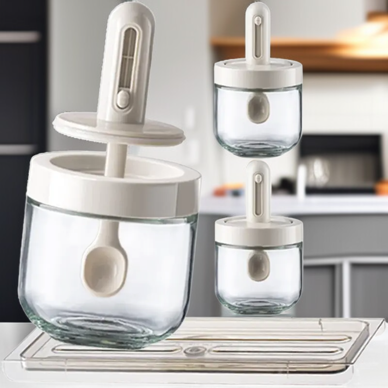 ชุดขวดเครื่องปรุงแก้วสุญญากาศพร้อมช้อนแบบรวมในตัว