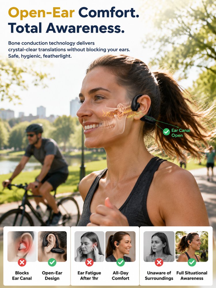 【Simultaneous Interpretation, Forever Free】Bone Conduction AI Translation Earphones