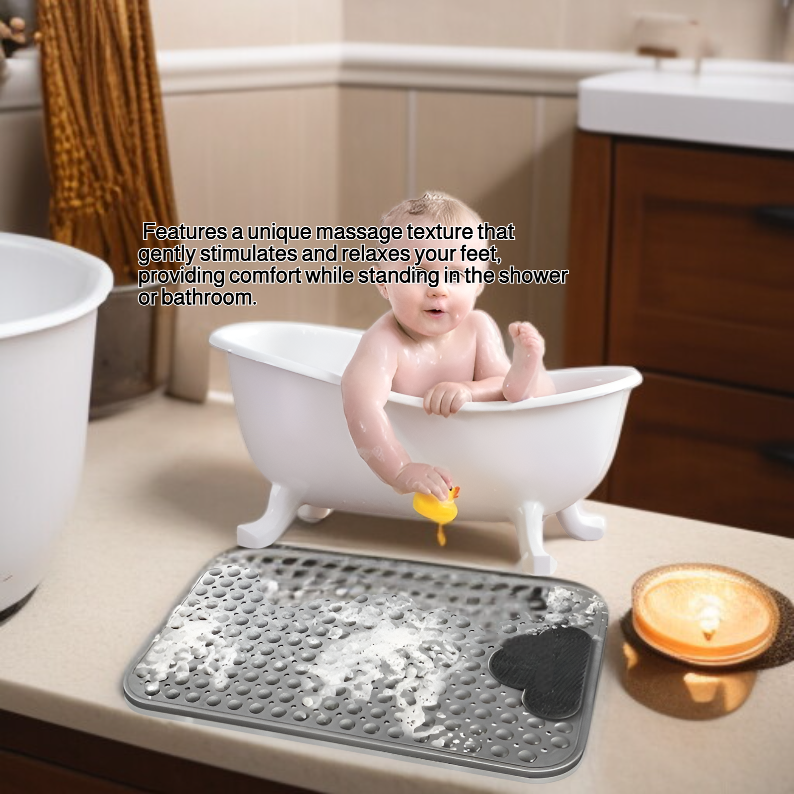 Bathroom anti-slip mat, toilet/shower room massage anti-fall mat, household toilet/shower room foot 