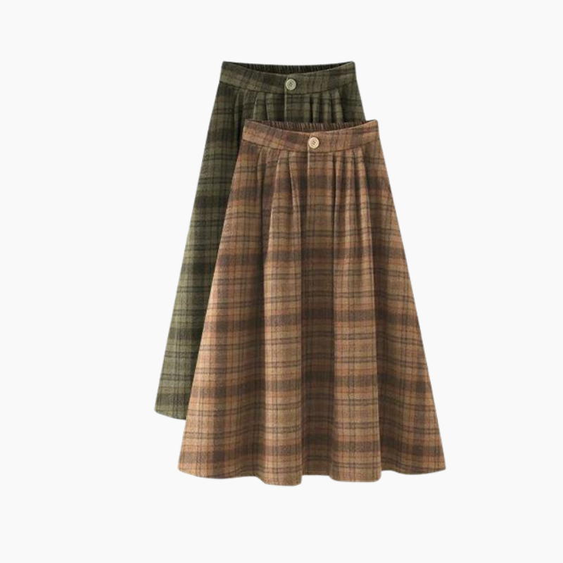 키 작은 가을 겨울 하이웨스트 모직 스커트 미디 체크 우산 스커트