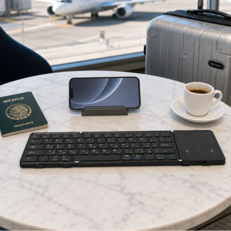 Teclado Bluetooth plegable doble con touchpad, conectable a laptop, tablet y móvil
