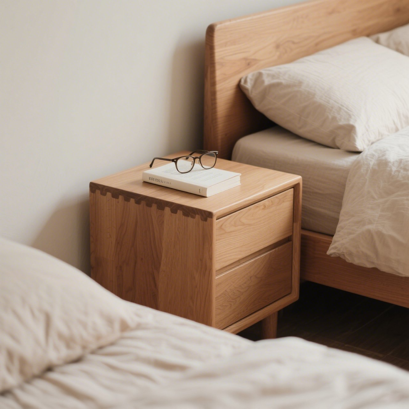高品質無垢材のベッドサイドテーブル全体写真