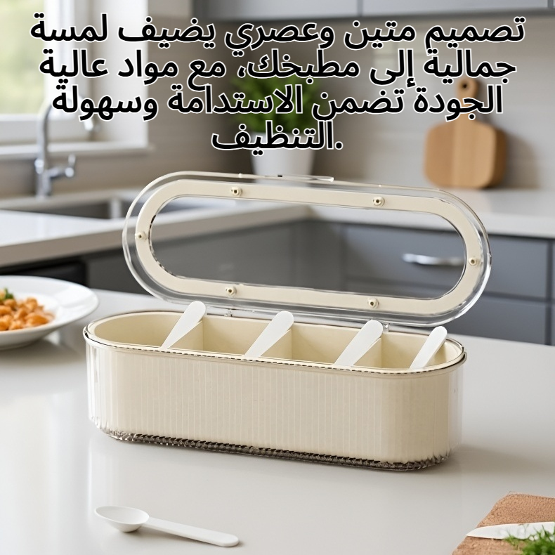 مطبخ مع ملعقة وحاوية توابل