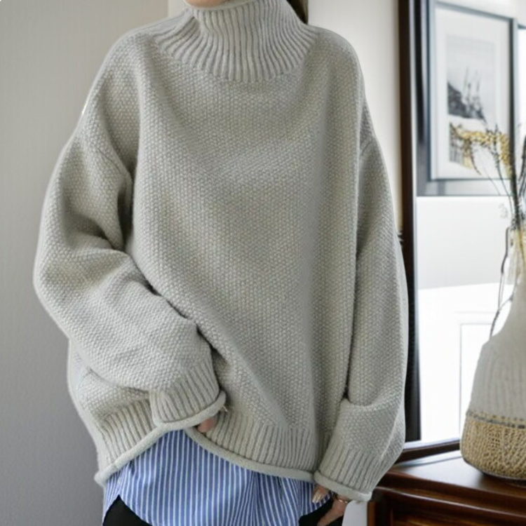 여성 봄 루즈핏 면 폴라 니트 빈티지 반폴라 니트 풀오버 롤업 니트