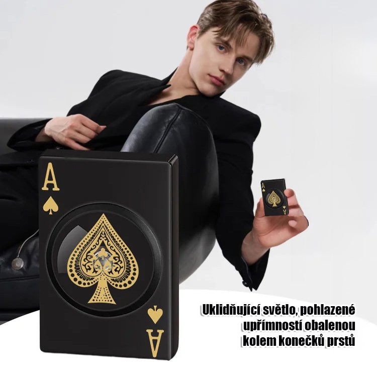 Otočný odolný proti větru zapalovač s motivem pikového esa.