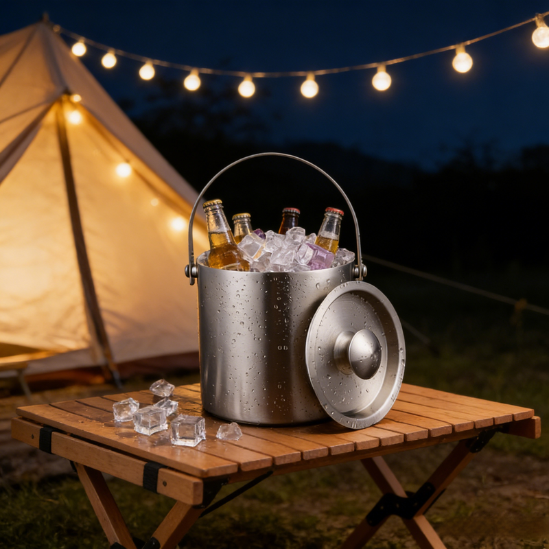 Doppelwandiger Isolierter Edelstahl-Eiseimer mit Deckel und Eiszange