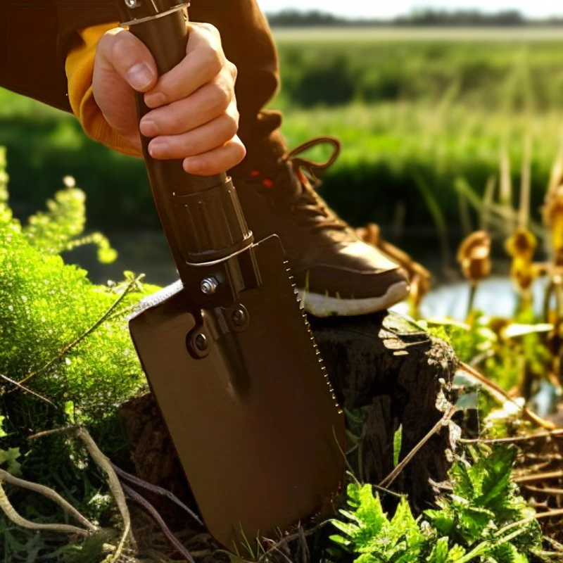 접이식 전술 생존 삽, 다기능 야외 도구, 비상 및 캠핑에 적합합니다