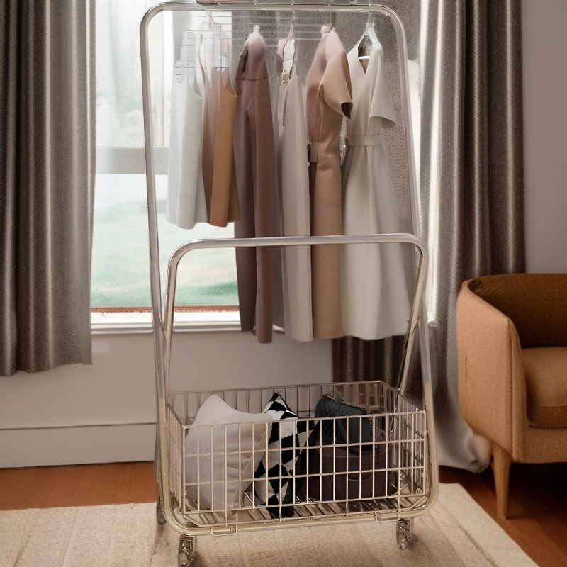 床置き洋服ラック フロアベッドルームコートラック 厚みのある金属製 キャスター付き バルコニー洋服ラック フレーム付き