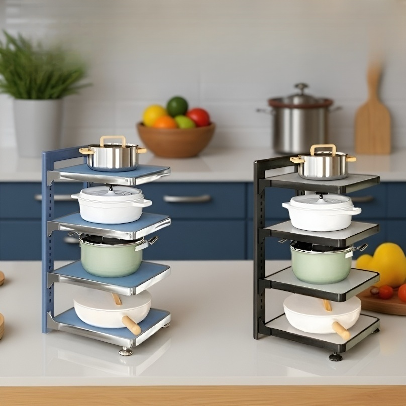 Estante para ollas, estante de almacenamiento para fregadero de gabinete