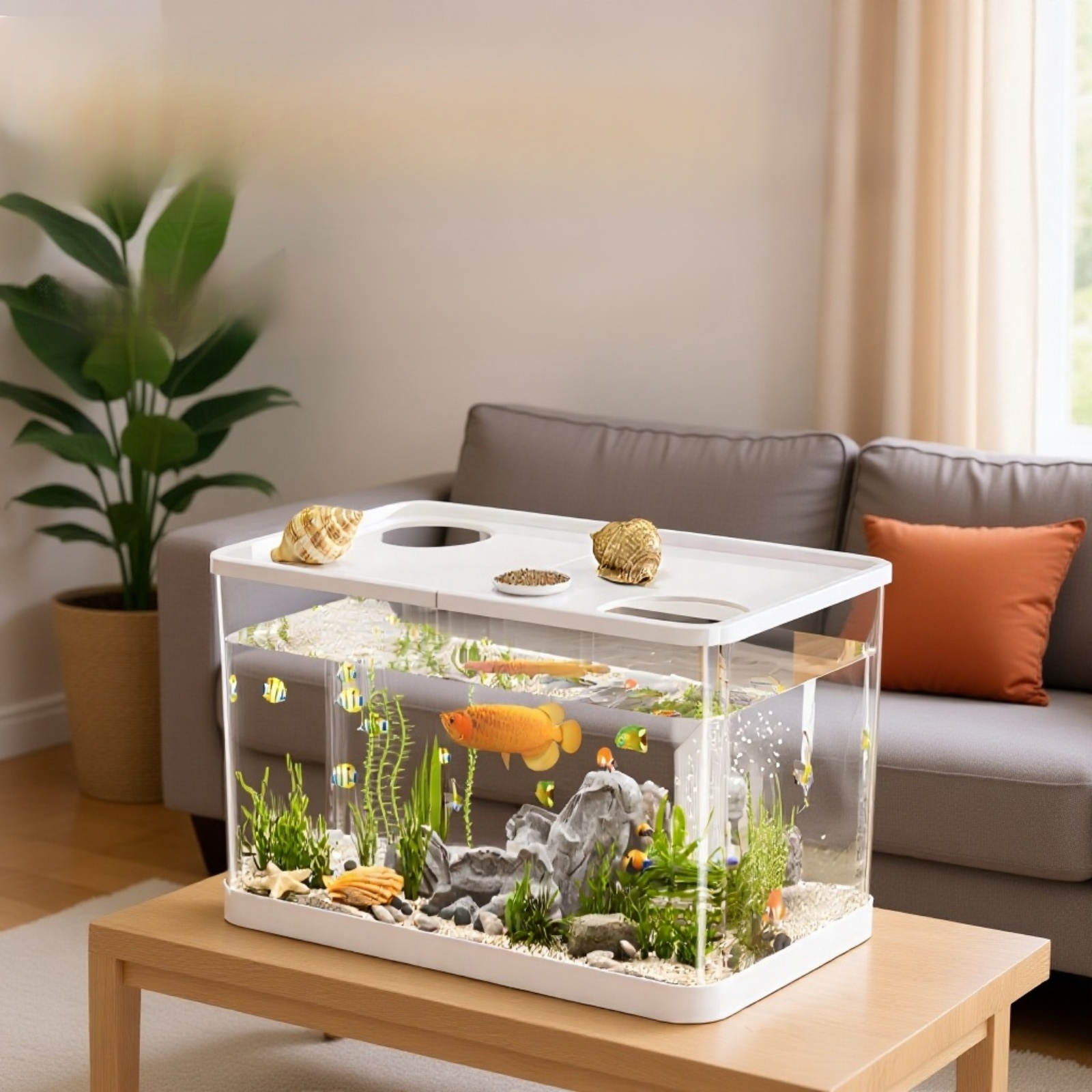 Acuario ecológico de plástico para mascotas, multifuncional, para criar peces y tortugas en el hogar