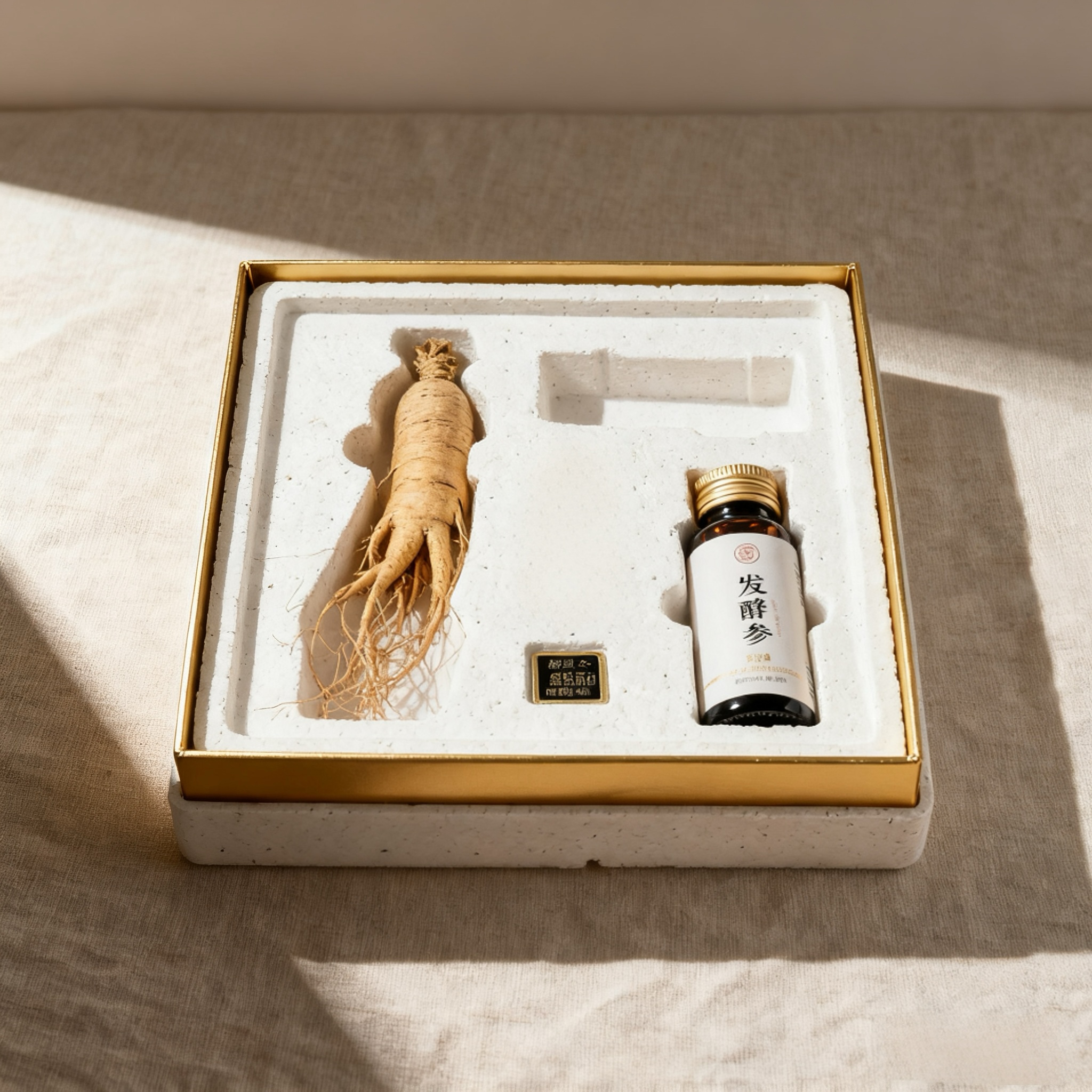 고급 건조 인삼과 전체 인삼이 들어있는 선물 세트