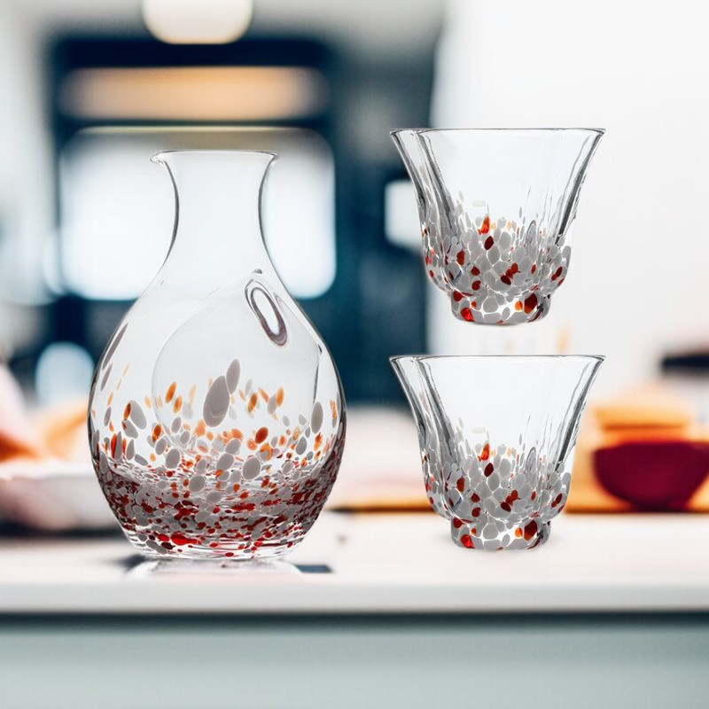 Kristallglas Sake-Set im japanischen Stil, 1 Topf und 2 Tassen, ideales Geschenk
