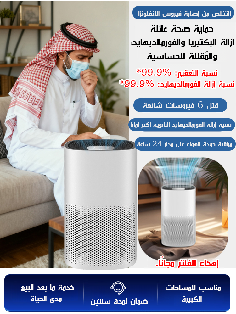 جهاز تنقية هواء مع تعقيم بأيونات سالبة