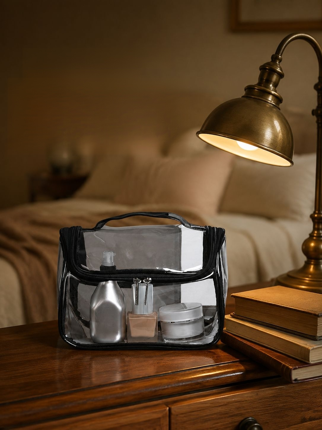Travel toiletry organizer pouch with a practical lightweight design