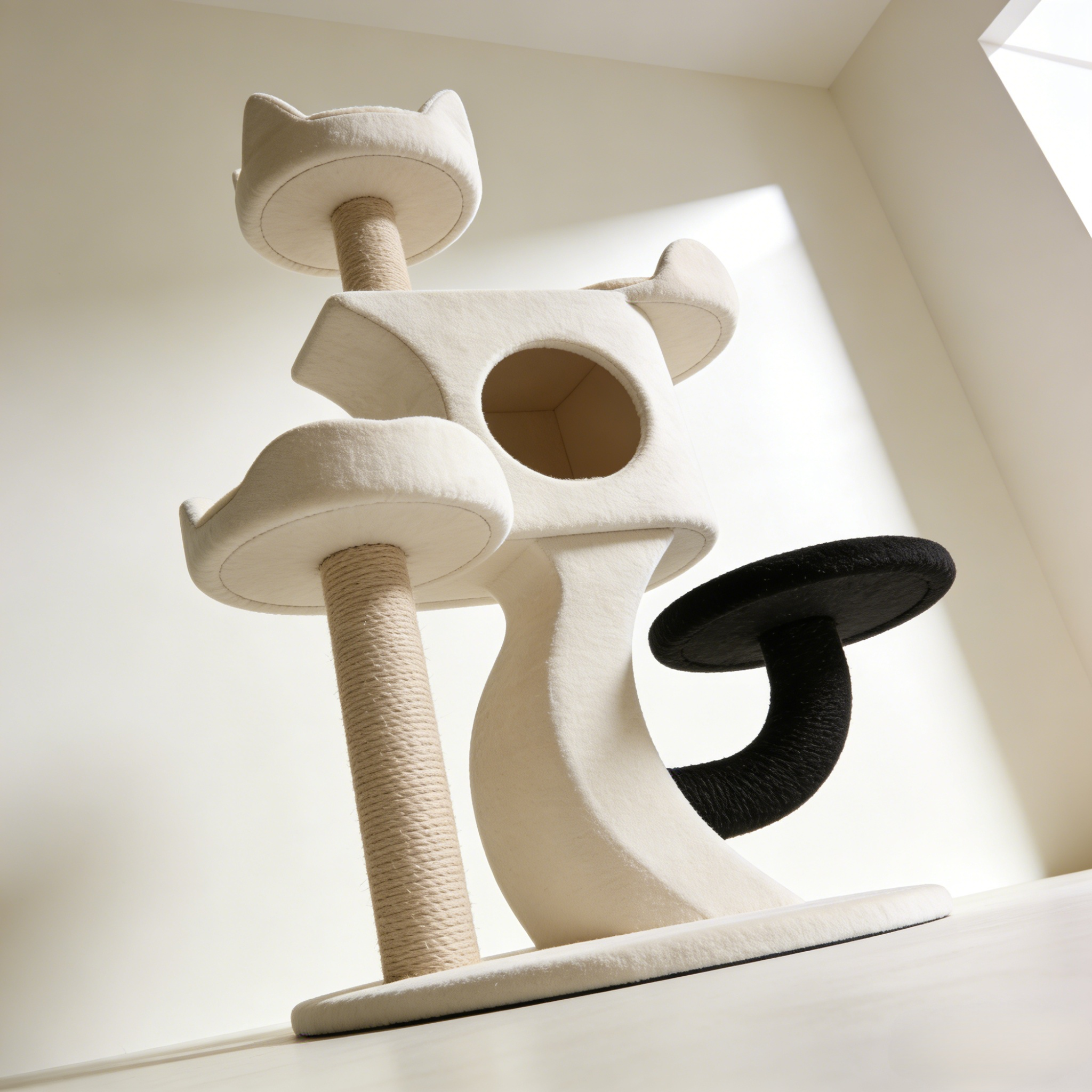 猫が遊ぶ多機能キャットタワー