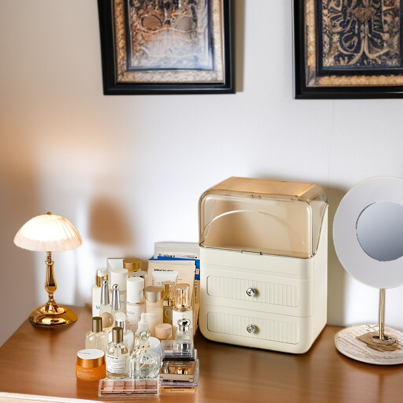 Large Capacity Dustproof Cosmetic Storage Box Desktop Organizer