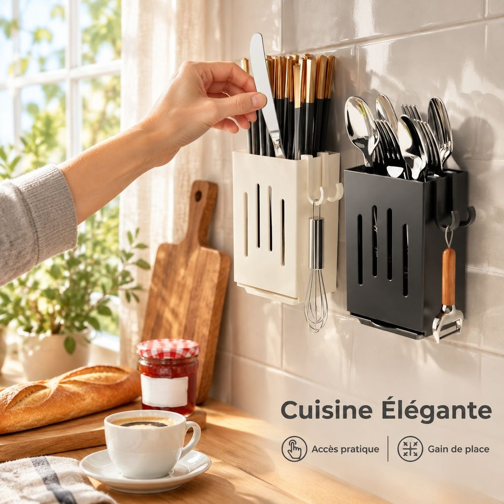 Porte-Couverts Mural Rangement Baguettes et Couteaux Cuisine