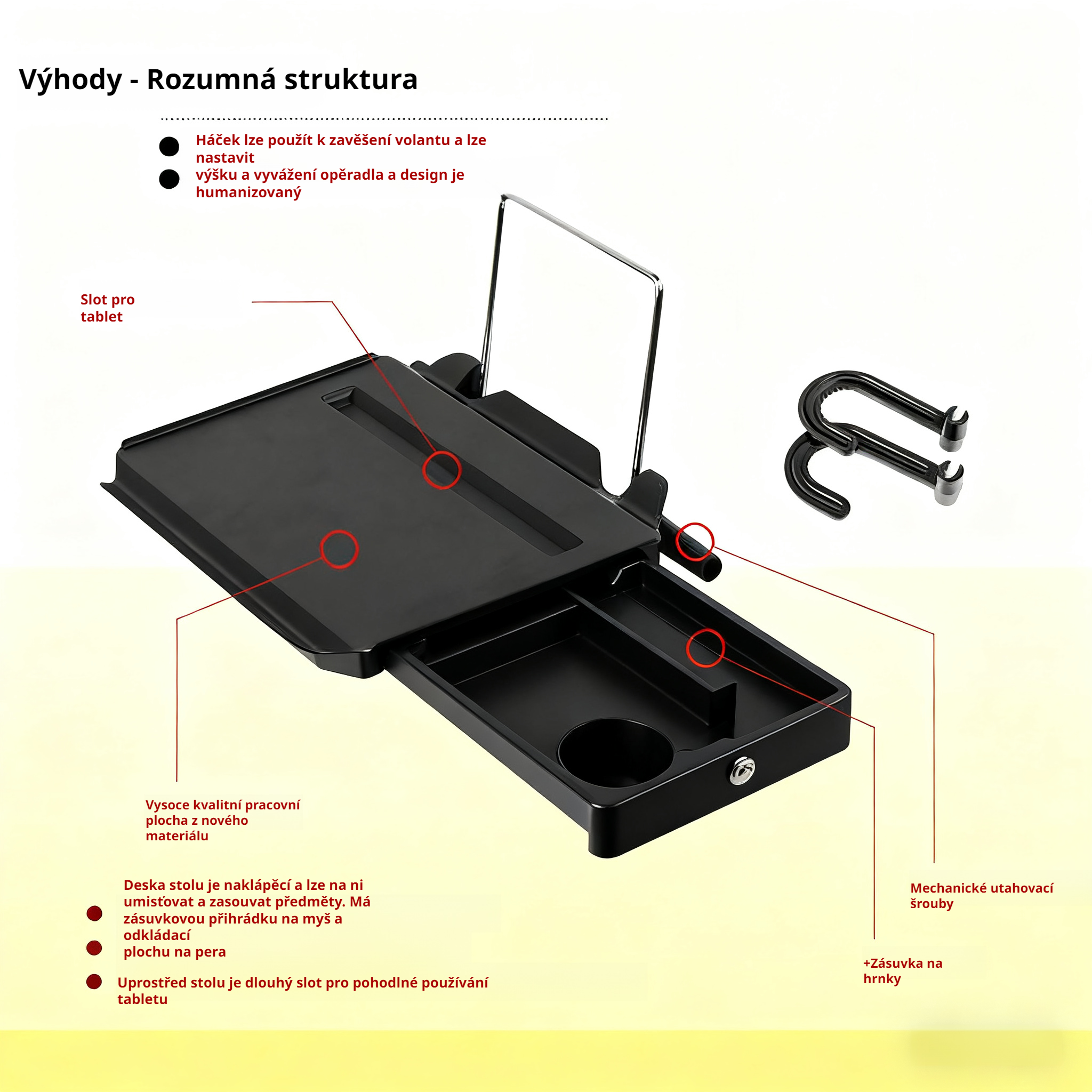 Skládací jídelní stolek do auta na zadní sedadlo