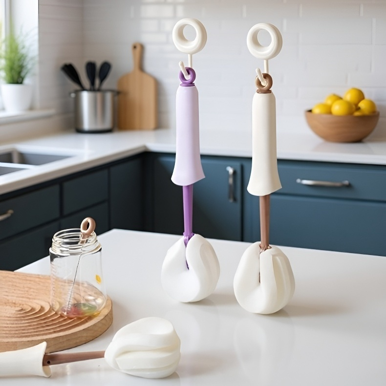 Hangable long-handled sponge cup cleaning brush