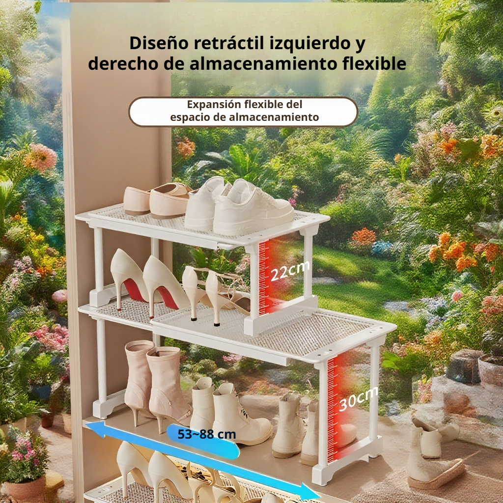 Zapatero extensible con compartimentos en capas para ahorrar espacio