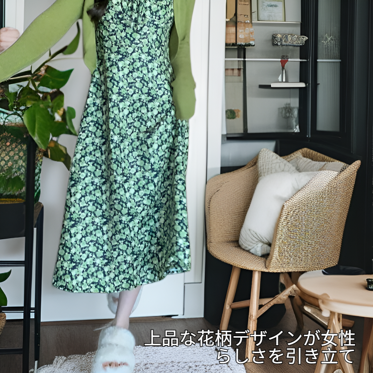 スリム見え隠し花柄ワンピース