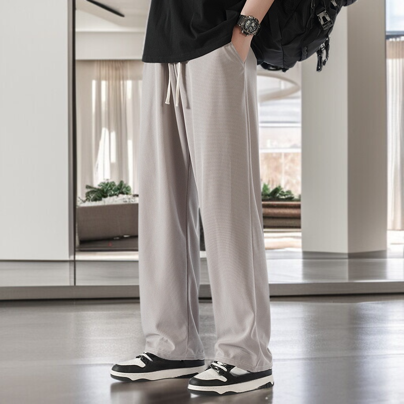 남자 일자 팬츠 9부 팬츠 아이스 드롭 와이드 팬츠 블랙 와이드 팬츠 캐주얼 팬츠