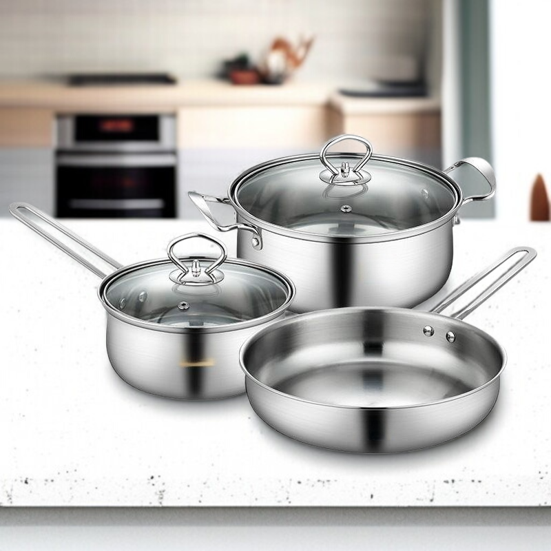 Stainless Steel 3-Piece Cookware Set (Milk Pot + Frying Pan)
