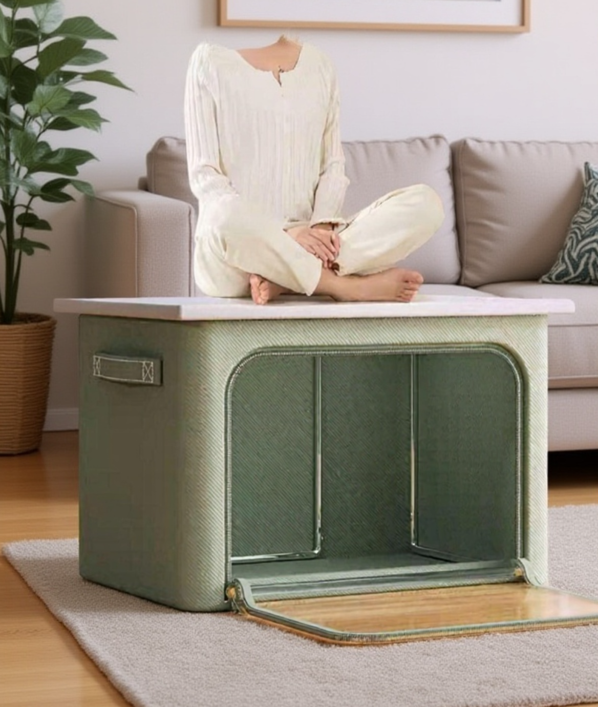 옷장 옆에 놓인 옷 보관함