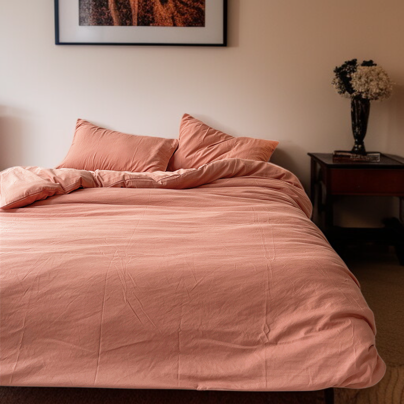 워싱 처리된 면 소재의 4피스 침구 세트