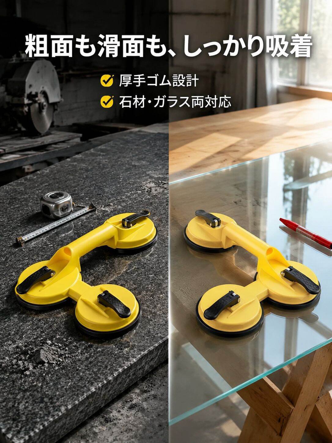 改良型イエロー＆ブラック吸盤・厚手・耐荷重性＆滑り止め強化
