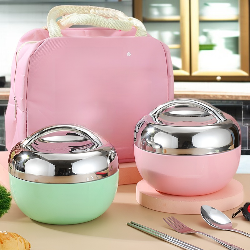 學生用不鏽鋼保溫午餐便當盒 可定制圖案 蘋果造型便當盒