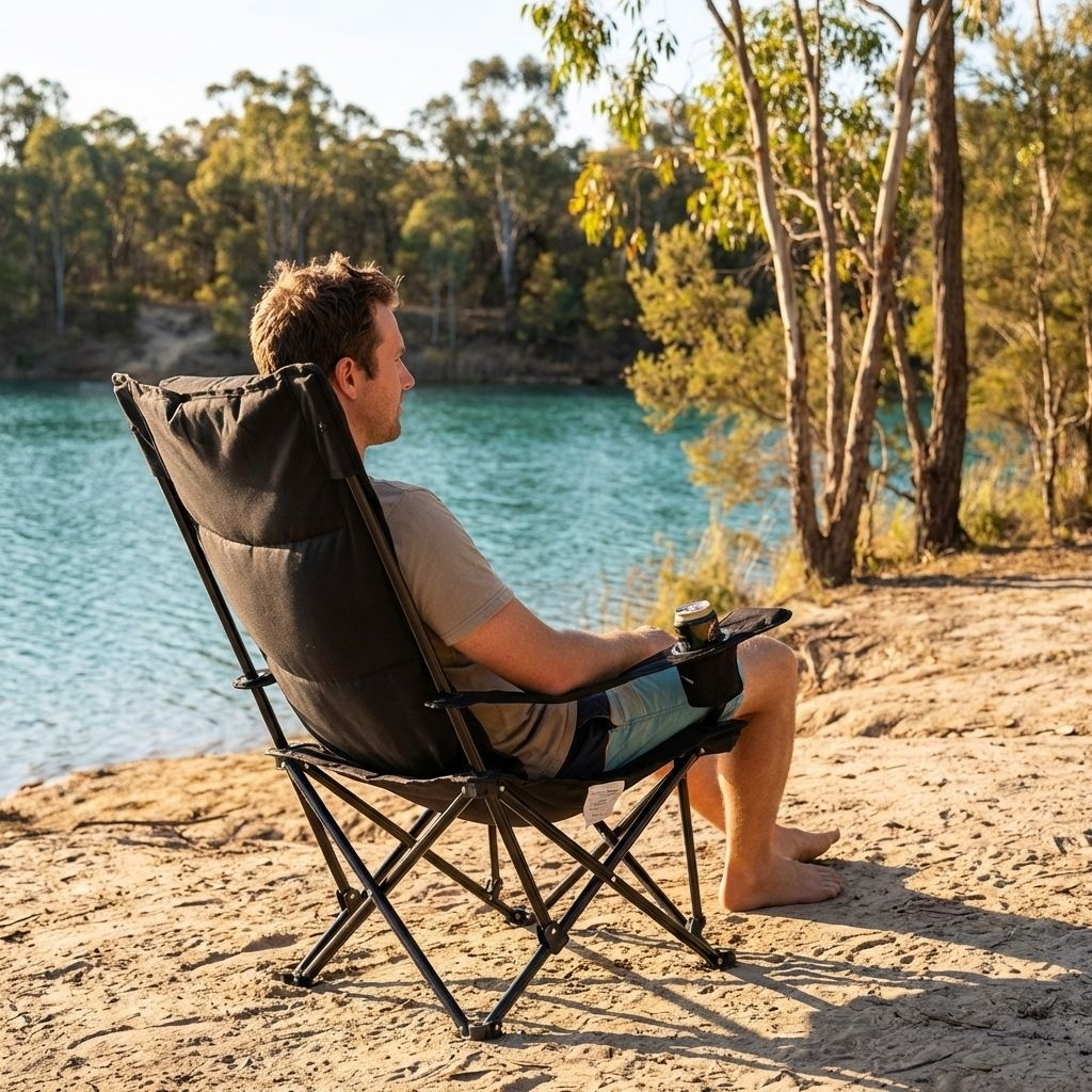 เก้าอี้พักผ่อนพับได้สำหรับตั้งแคมป์กลางแจ้ง บุเบาะนุ่ม พร้อมที่วางขา