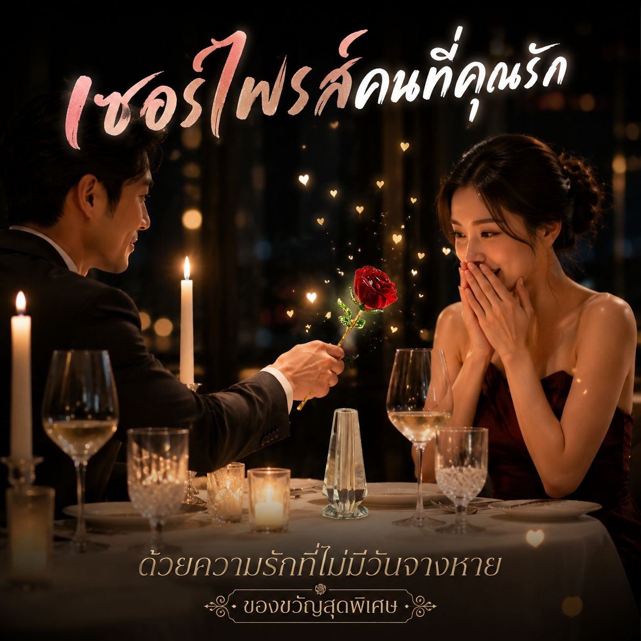 เครื่องประดับแจกันแก้วรูปดอกกุหลาบจำลองคริสตัล